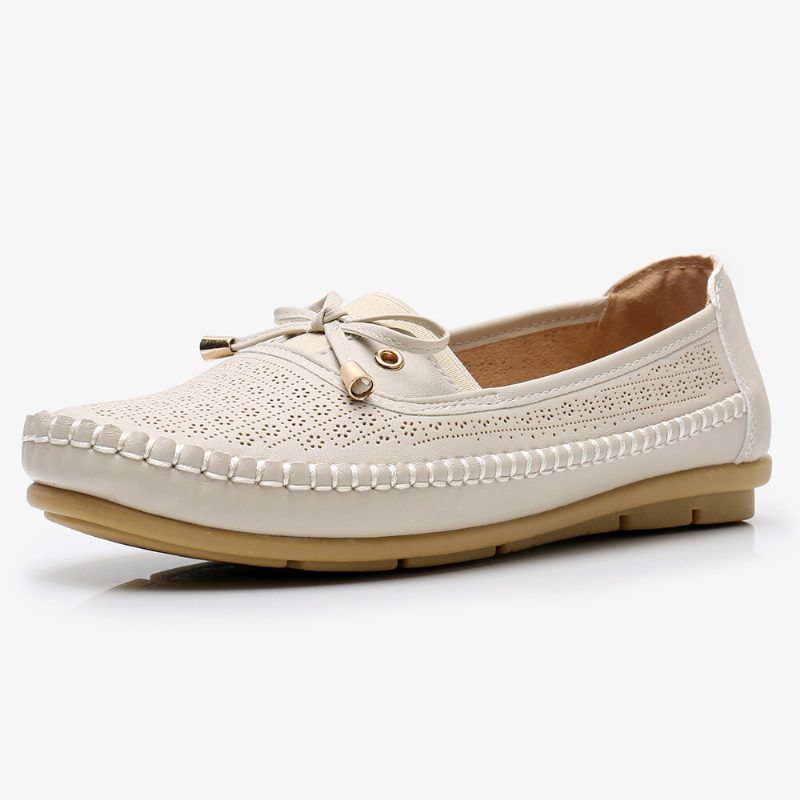 Kvinner Hollow Out Bue Knot Myk Såle Slip On Casual Flats