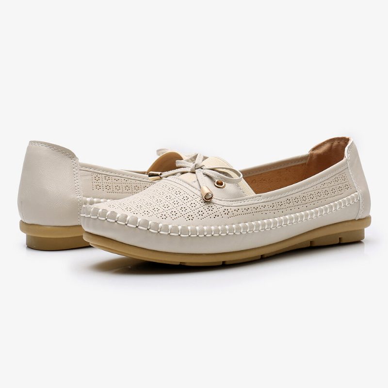 Kvinner Hollow Out Bue Knot Myk Såle Slip On Casual Flats