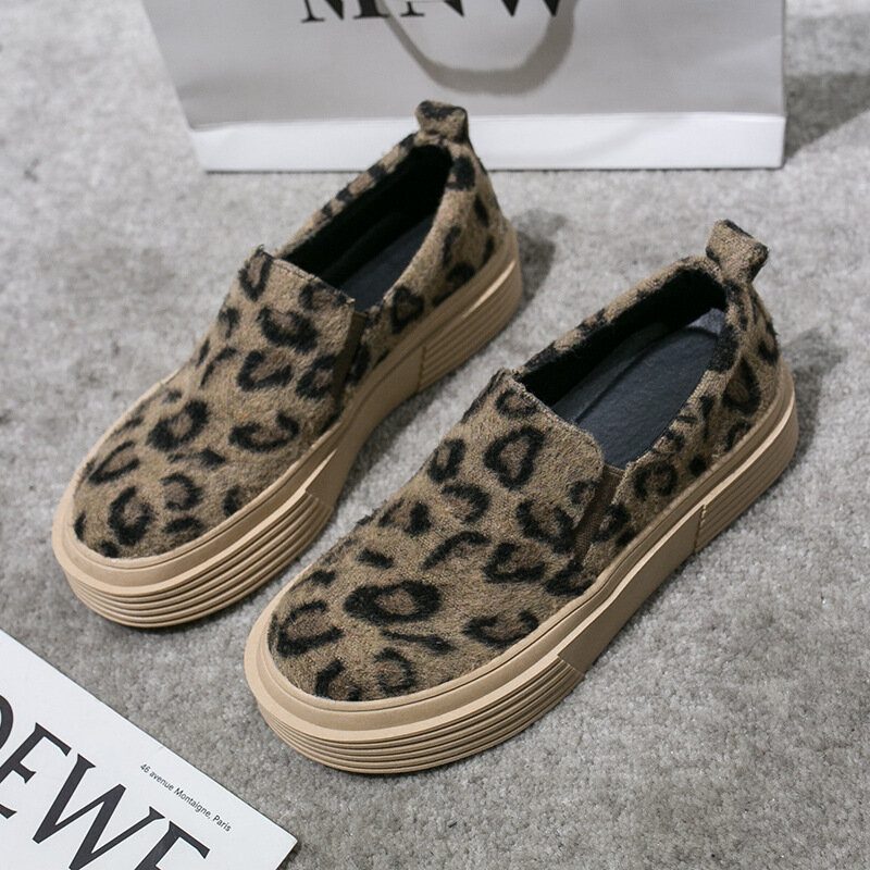 Kvinner Large Size Leopard Semsket Sklisikker Comfy Casual Flats