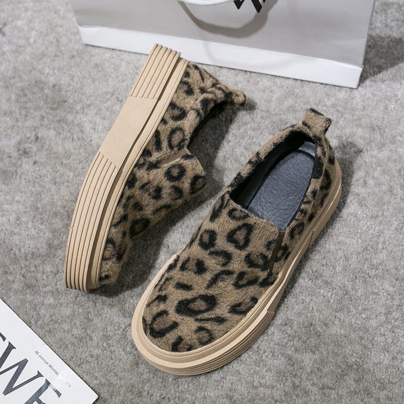 Kvinner Large Size Leopard Semsket Sklisikker Comfy Casual Flats