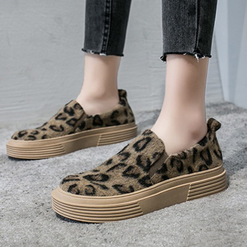 Kvinner Large Size Leopard Semsket Sklisikker Comfy Casual Flats