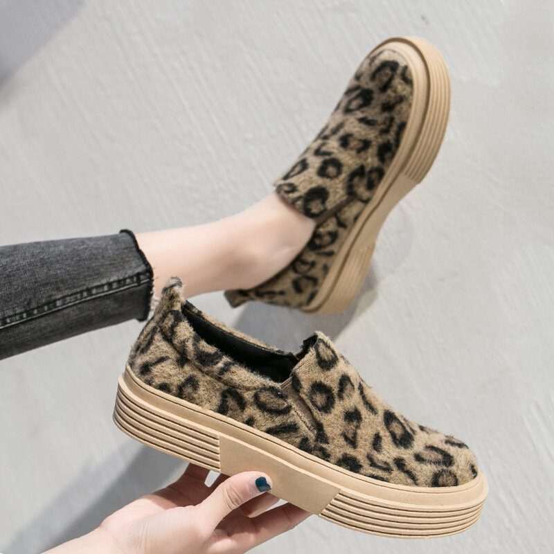 Kvinner Large Size Leopard Semsket Sklisikker Comfy Casual Flats