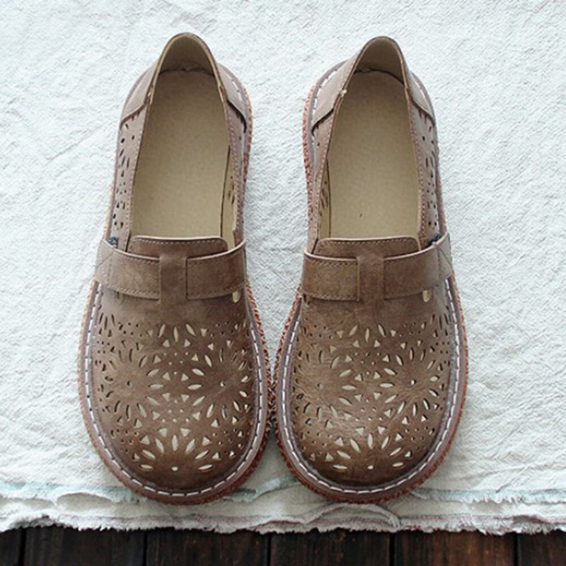 Kvinner Retro Casual Slip On Rund Toe Pustende Slitesterke Loafers Sko