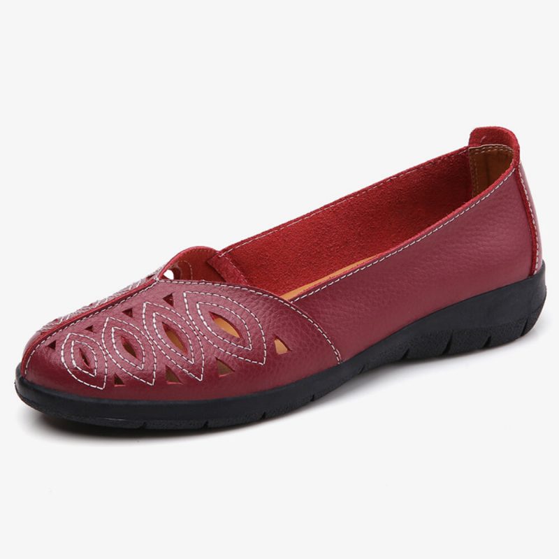 Kvinner Søm Blomster Hule Sklisikre Casual Slip On Loafers