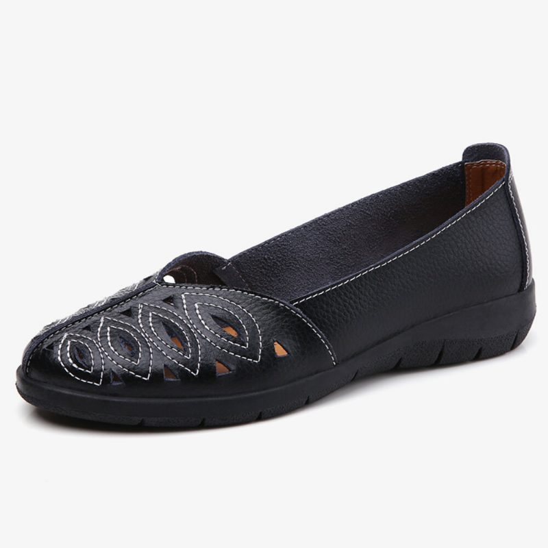 Kvinner Søm Blomster Hule Sklisikre Casual Slip On Loafers