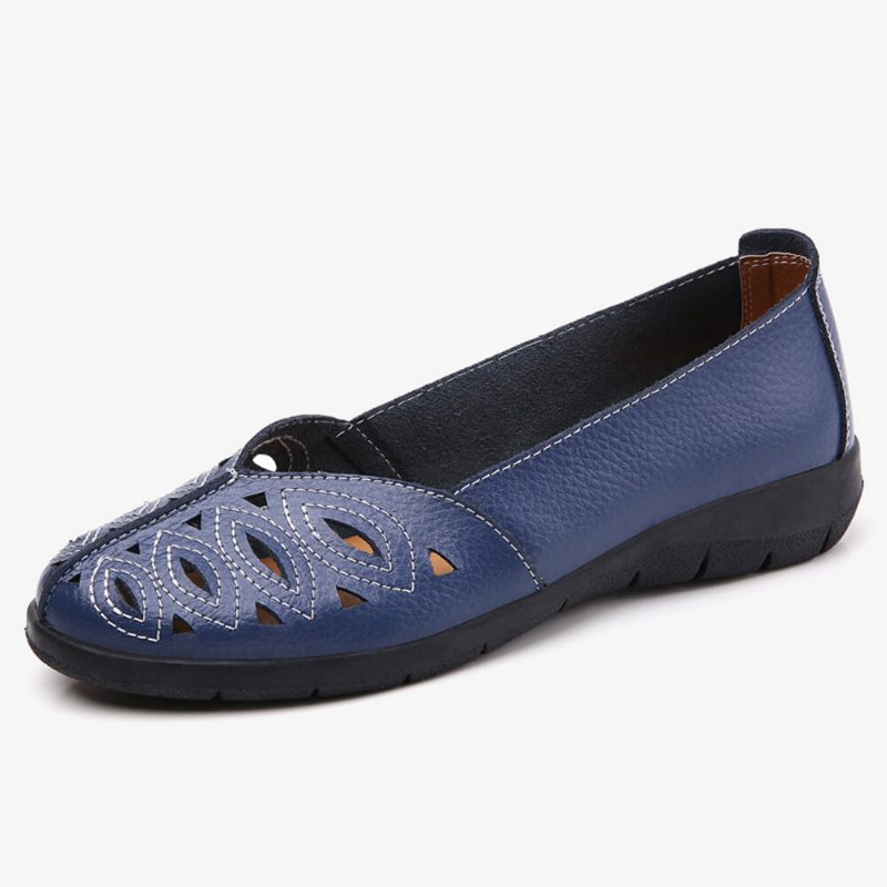 Kvinner Søm Blomster Hule Sklisikre Casual Slip On Loafers