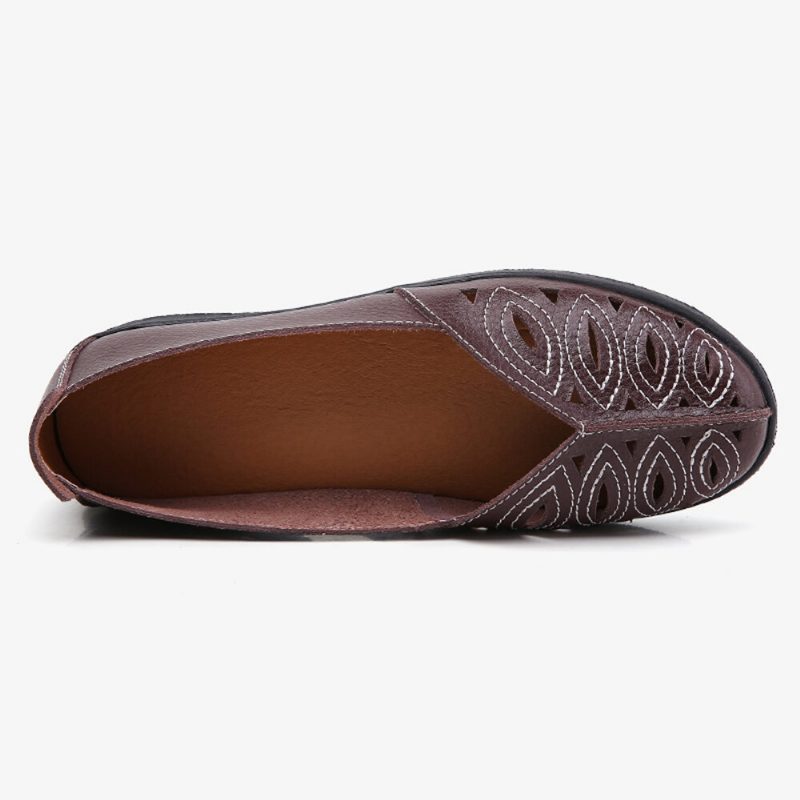 Kvinner Søm Blomster Hule Sklisikre Casual Slip On Loafers