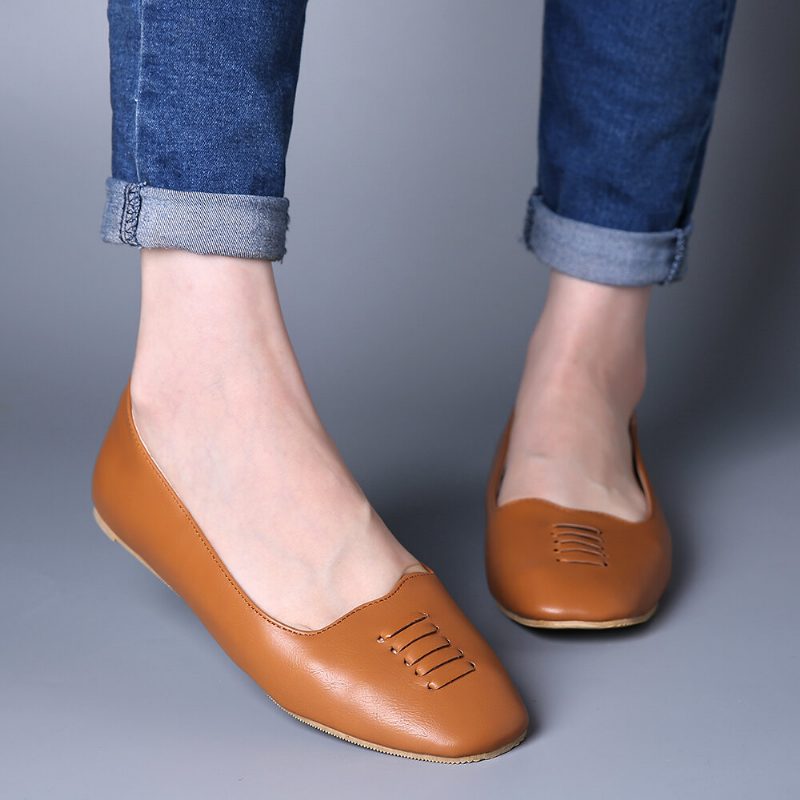 Kvinner Square Toe Comfy Lett Slip On Loafers