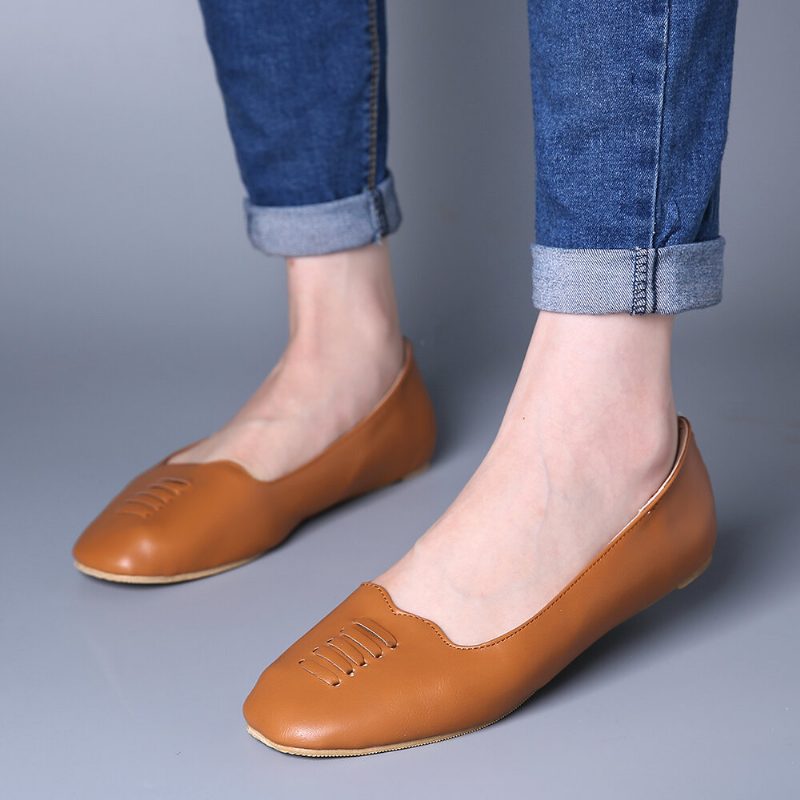 Kvinner Square Toe Comfy Lett Slip On Loafers