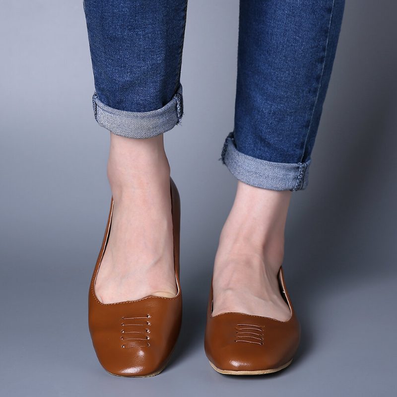 Kvinner Square Toe Comfy Lett Slip On Loafers