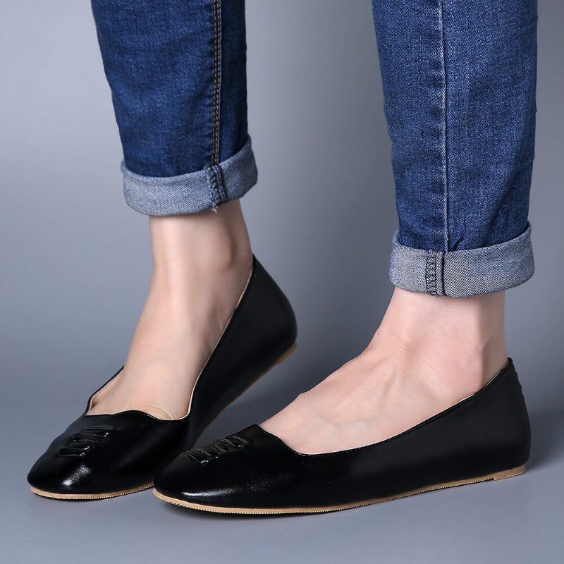 Kvinner Square Toe Comfy Lett Slip On Loafers