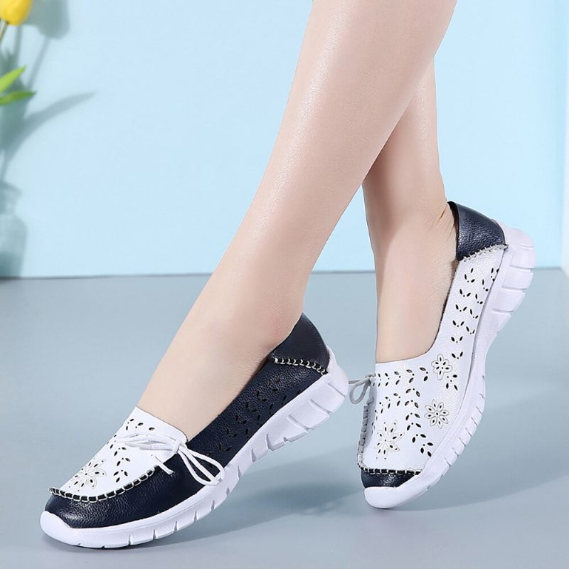 Kvinner Stricing Flowers Hollow Sports Non Slip Casual Loafers