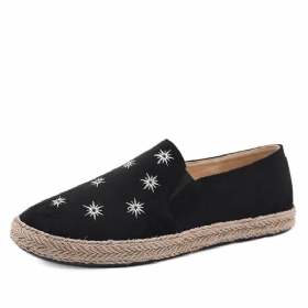 Kvinner Uformelt Semsket Skinn Rund Toe Star Broderte Espadrilles Fiskerens Flats Loafers