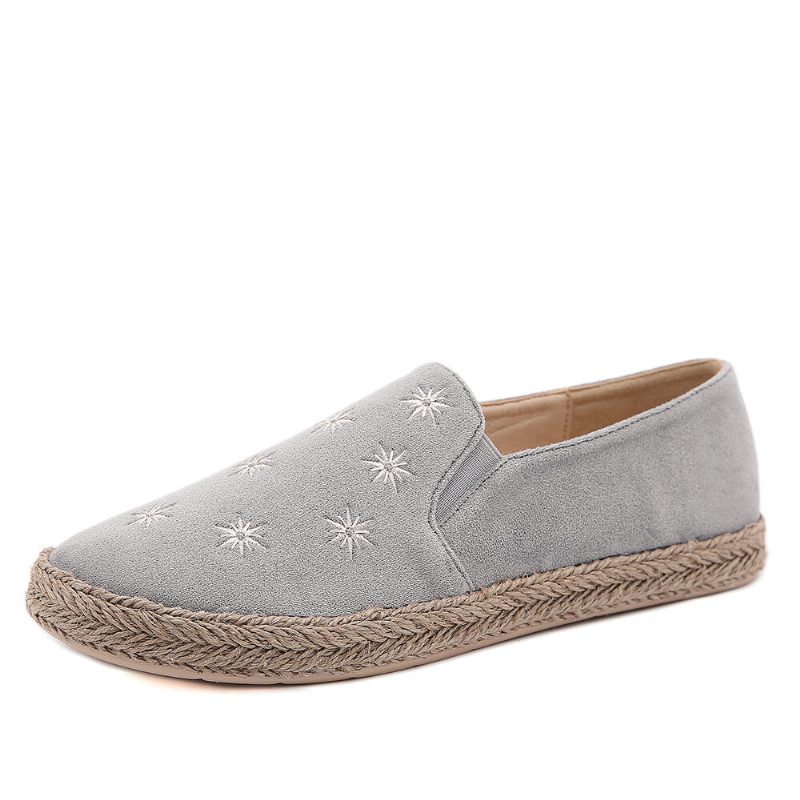 Kvinner Uformelt Semsket Skinn Rund Toe Star Broderte Espadrilles Fiskerens Flats Loafers