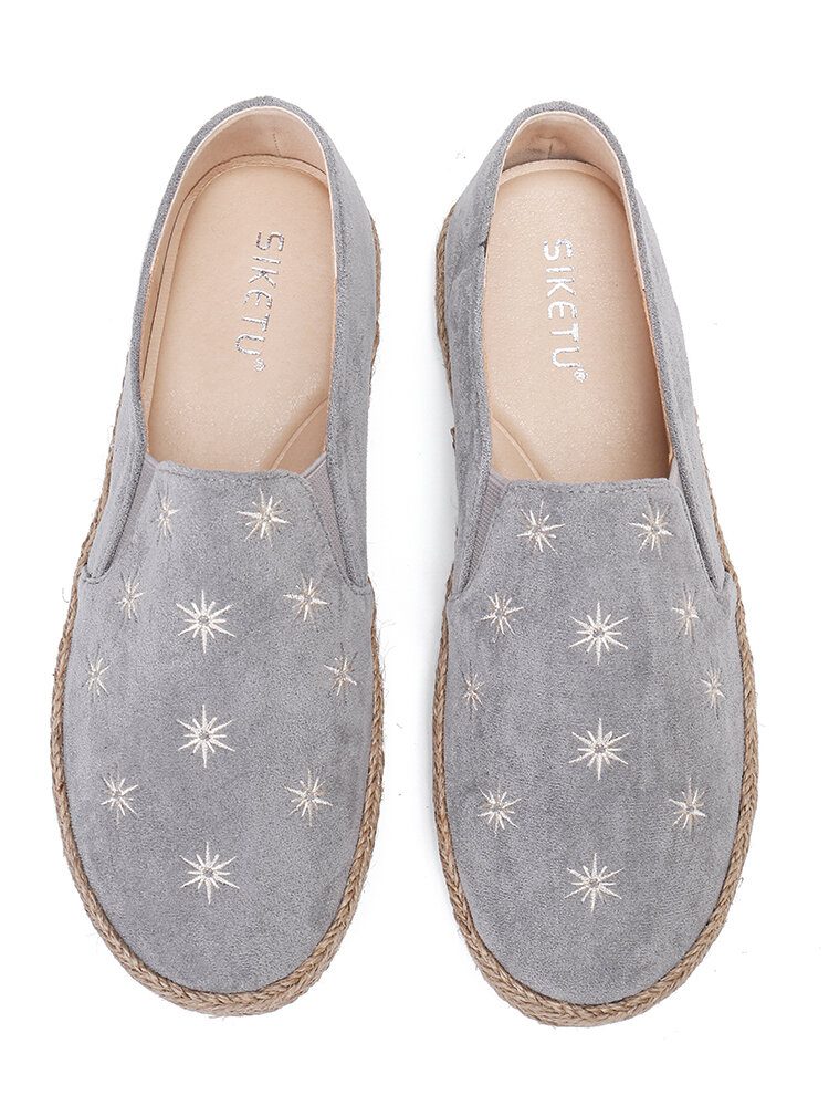 Kvinner Uformelt Semsket Skinn Rund Toe Star Broderte Espadrilles Fiskerens Flats Loafers