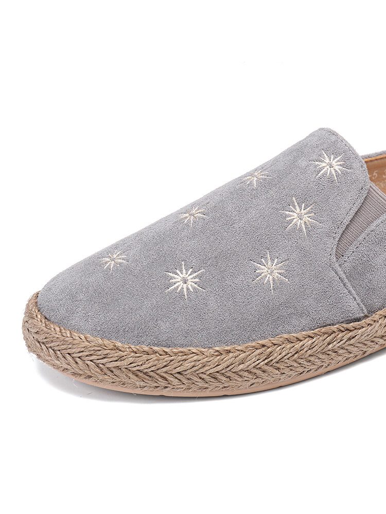 Kvinner Uformelt Semsket Skinn Rund Toe Star Broderte Espadrilles Fiskerens Flats Loafers