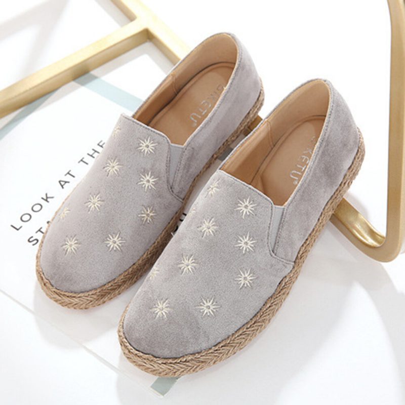 Kvinner Uformelt Semsket Skinn Rund Toe Star Broderte Espadrilles Fiskerens Flats Loafers