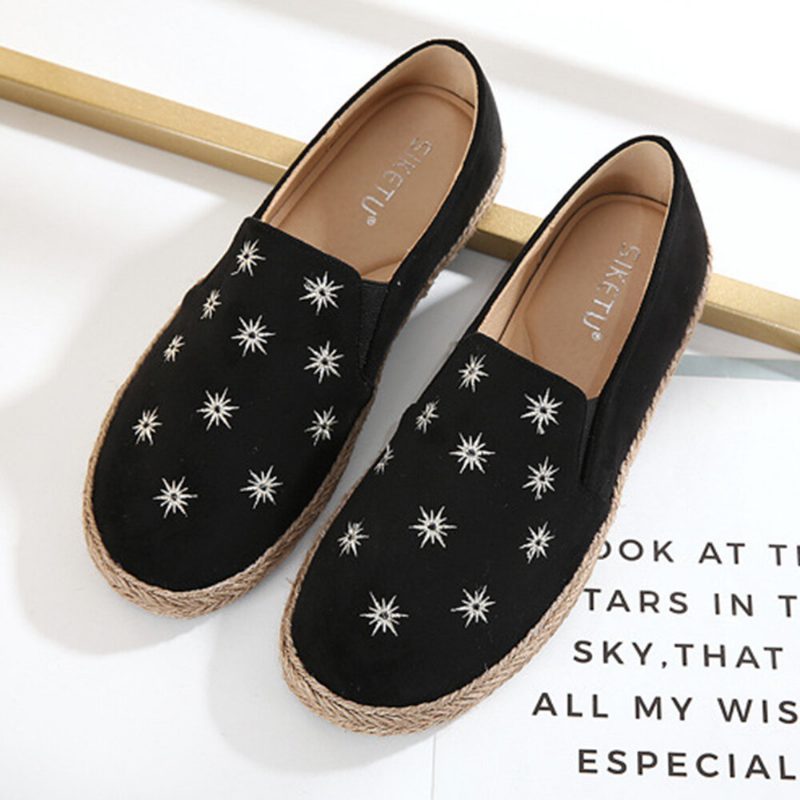 Kvinner Uformelt Semsket Skinn Rund Toe Star Broderte Espadrilles Fiskerens Flats Loafers