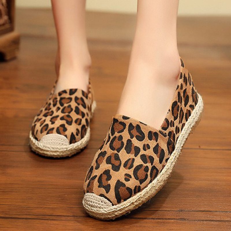 Leopardtrykk For Kvinner Komfortabel Lett Uformell Slip On Espadrille Flats