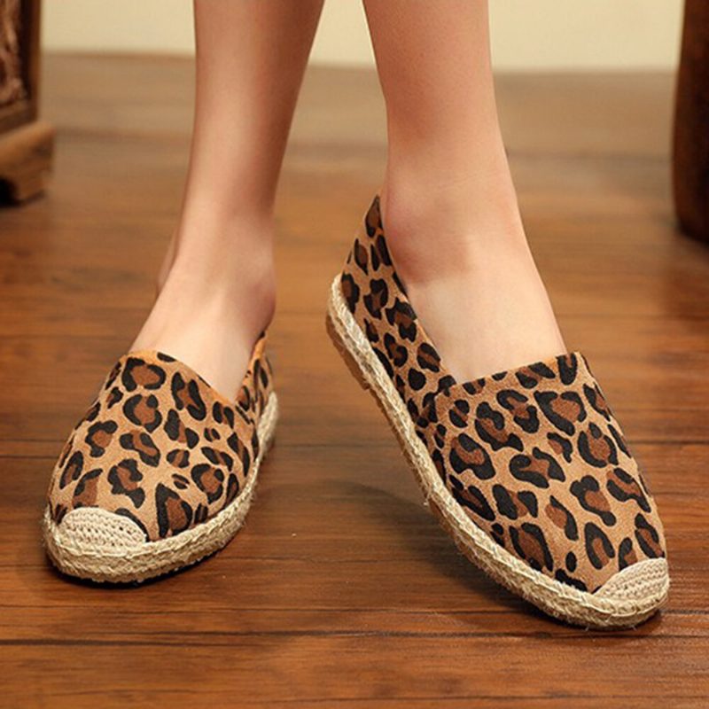 Leopardtrykk For Kvinner Komfortabel Lett Uformell Slip On Espadrille Flats