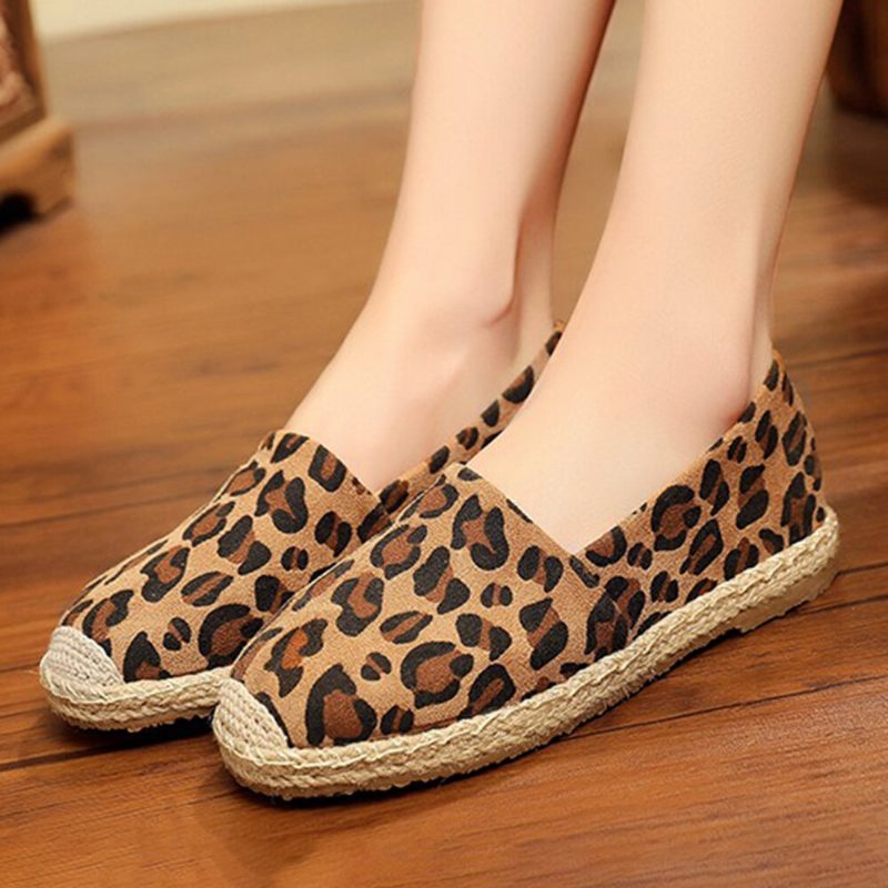 Leopardtrykk For Kvinner Komfortabel Lett Uformell Slip On Espadrille Flats