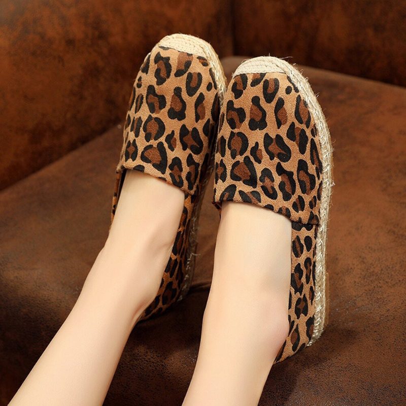 Leopardtrykk For Kvinner Komfortabel Lett Uformell Slip On Espadrille Flats