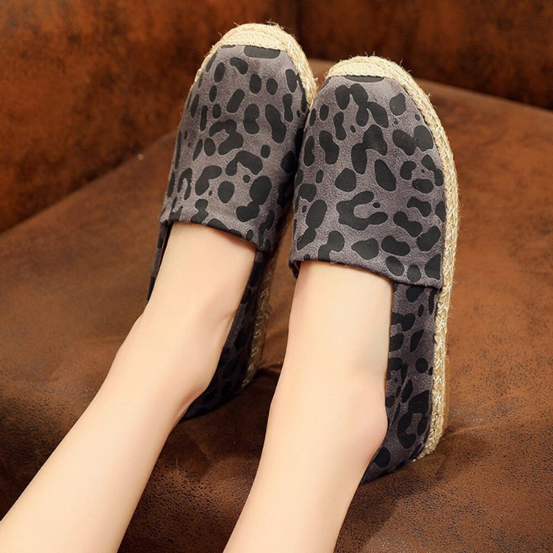 Leopardtrykk For Kvinner Komfortabel Lett Uformell Slip On Espadrille Flats