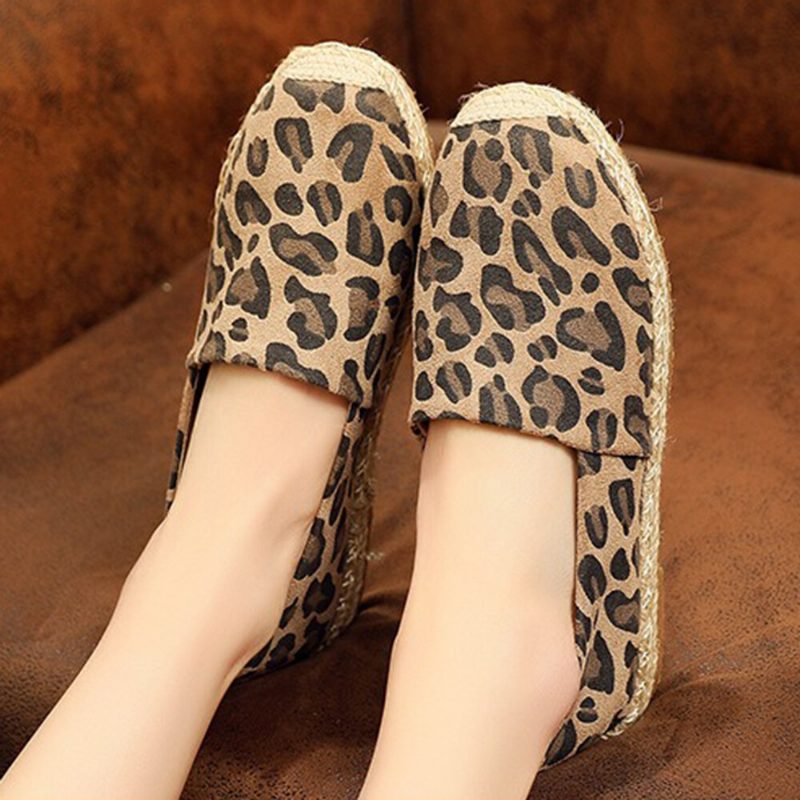 Leopardtrykk For Kvinner Komfortabel Lett Uformell Slip On Espadrille Flats