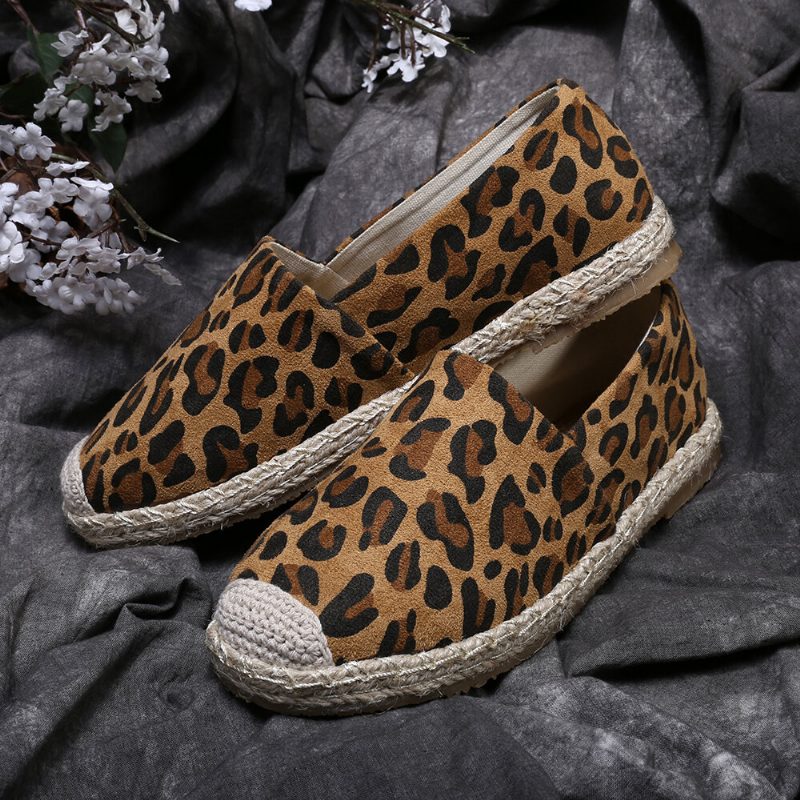 Leopardtrykk For Kvinner Komfortabel Lett Uformell Slip On Espadrille Flats