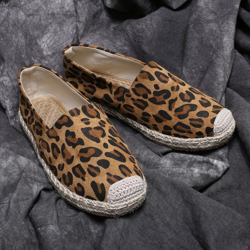 Leopardtrykk For Kvinner Komfortabel Lett Uformell Slip On Espadrille Flats