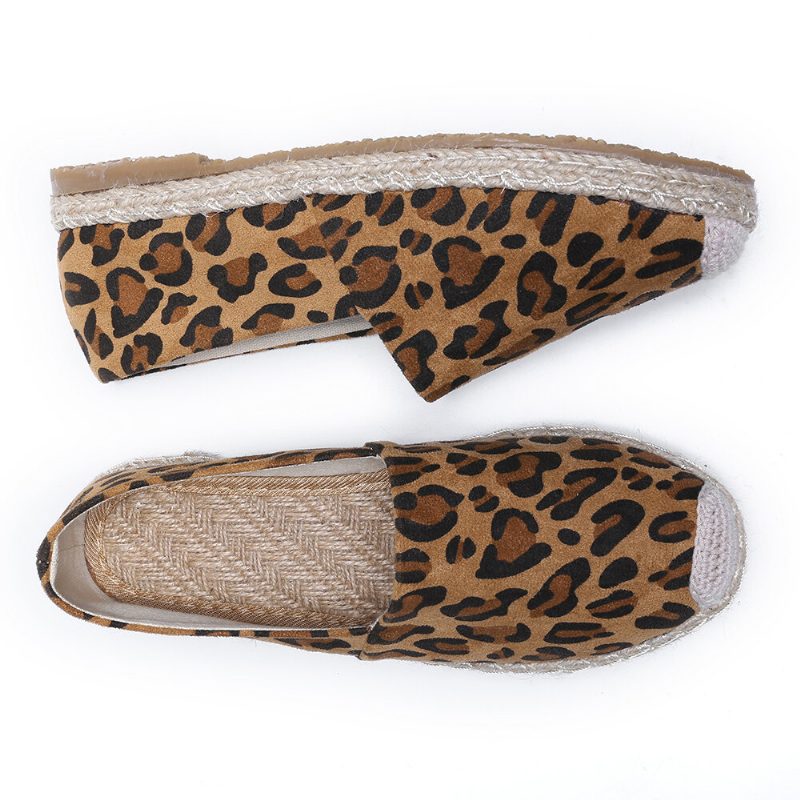 Leopardtrykk For Kvinner Komfortabel Lett Uformell Slip On Espadrille Flats