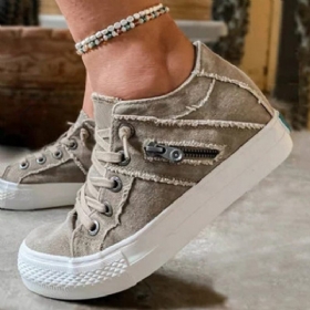 Pluss Størrelse Dame Retro Glidelås Dekor Canvas Lace Up Flate Casual Sko