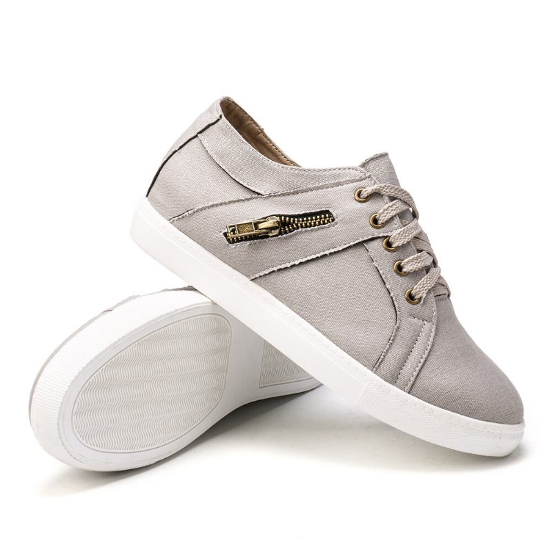 Pluss Størrelse Dame Retro Glidelås Dekor Canvas Lace Up Flate Casual Sko