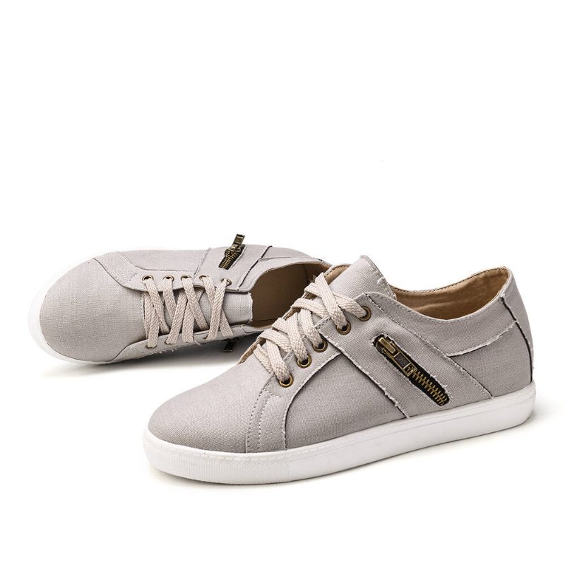 Pluss Størrelse Dame Retro Glidelås Dekor Canvas Lace Up Flate Casual Sko