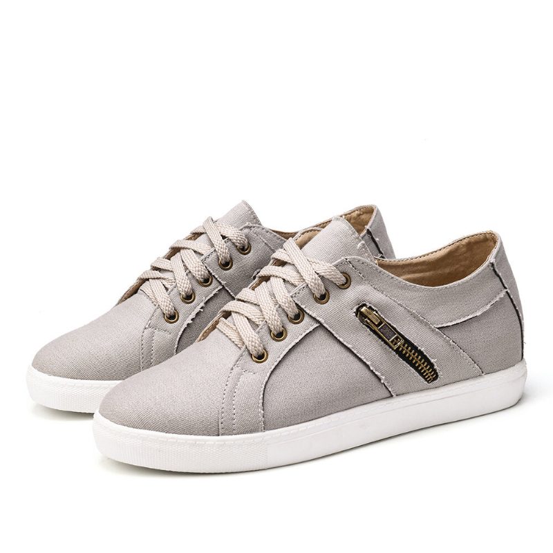 Pluss Størrelse Dame Retro Glidelås Dekor Canvas Lace Up Flate Casual Sko