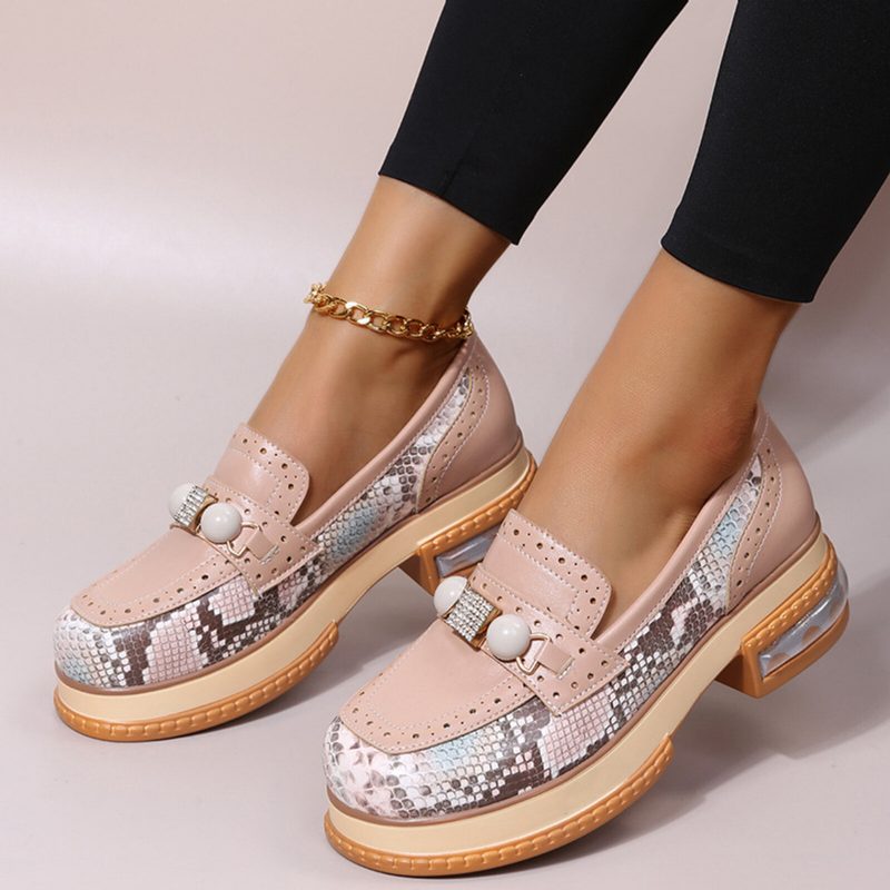 Pluss Størrelse Damer Uformell Mote Rhinestone Dekor Snakeskin Colorblock Loafers Sko