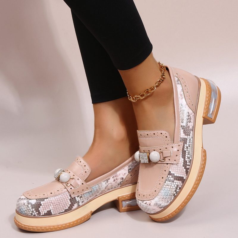 Pluss Størrelse Damer Uformell Mote Rhinestone Dekor Snakeskin Colorblock Loafers Sko