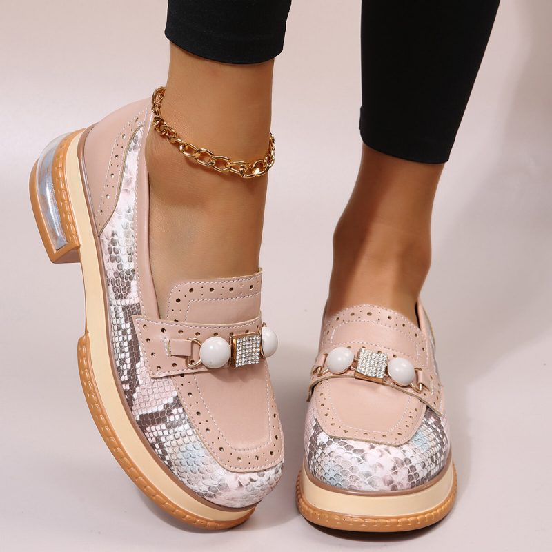 Pluss Størrelse Damer Uformell Mote Rhinestone Dekor Snakeskin Colorblock Loafers Sko