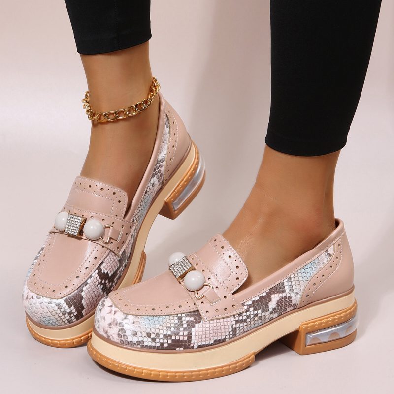 Pluss Størrelse Damer Uformell Mote Rhinestone Dekor Snakeskin Colorblock Loafers Sko