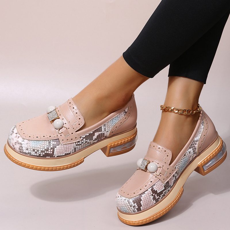 Pluss Størrelse Damer Uformell Mote Rhinestone Dekor Snakeskin Colorblock Loafers Sko