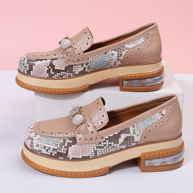 Pluss Størrelse Damer Uformell Mote Rhinestone Dekor Snakeskin Colorblock Loafers Sko