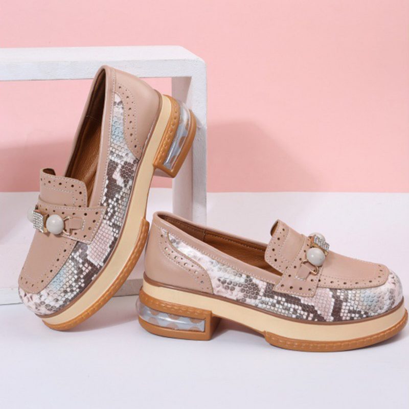 Pluss Størrelse Damer Uformell Mote Rhinestone Dekor Snakeskin Colorblock Loafers Sko