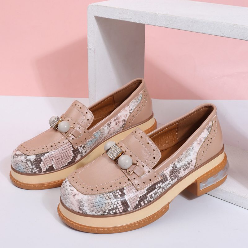 Pluss Størrelse Damer Uformell Mote Rhinestone Dekor Snakeskin Colorblock Loafers Sko