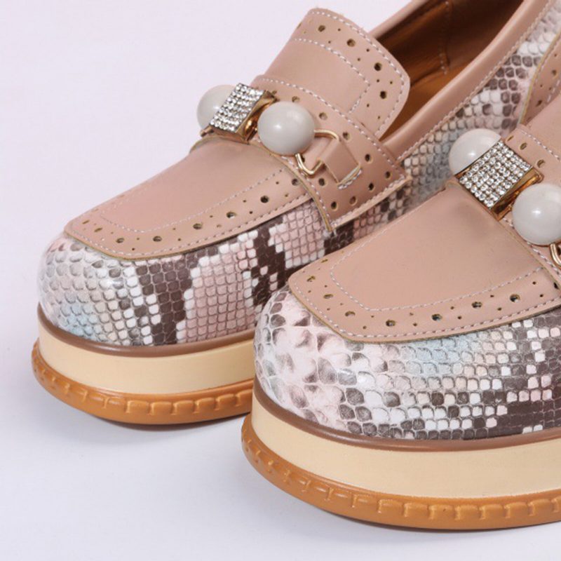 Pluss Størrelse Damer Uformell Mote Rhinestone Dekor Snakeskin Colorblock Loafers Sko