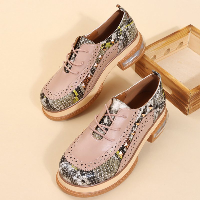 Pluss Størrelse Kvinner Casual Mote Snakeskin Colorblock Oxfords Sko