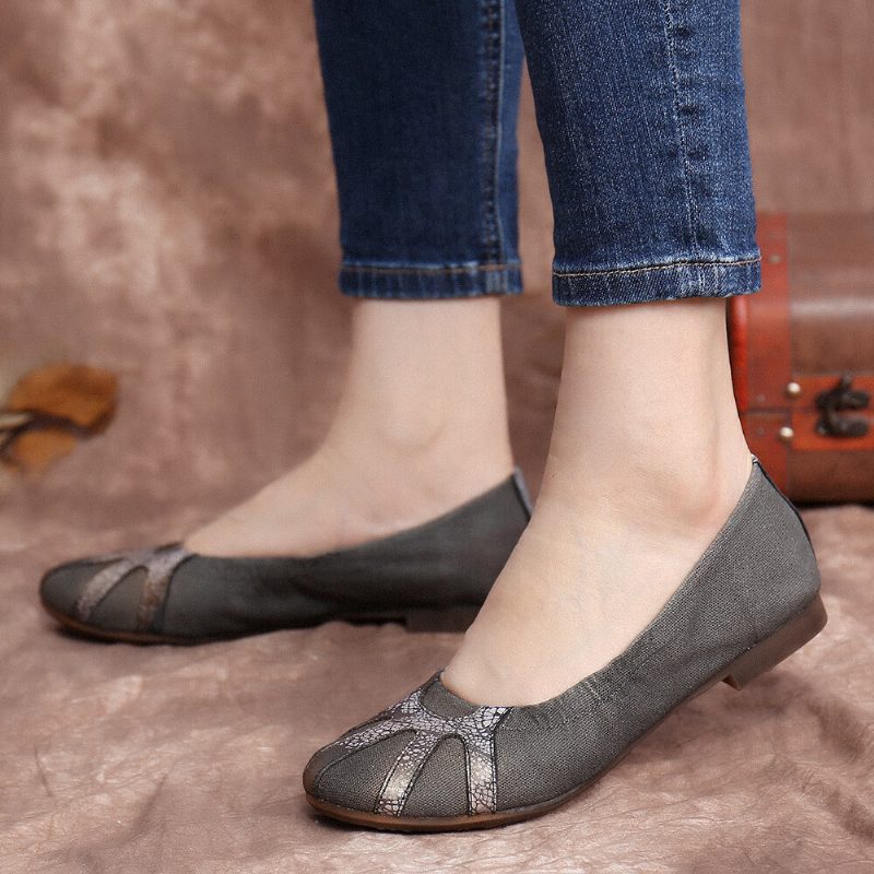 Retro Comfy Myk Lerret Skjøting Sammenleggbare Slip On Ballett Flate Sko