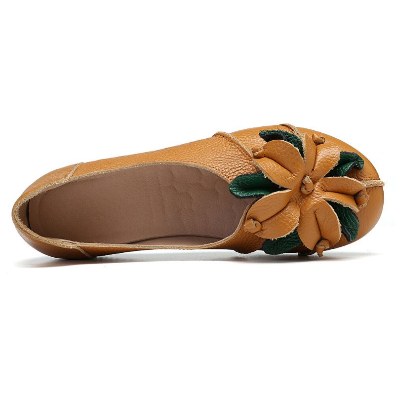 Retro Håndlaget Blomsterdekor Myk Flate Casual Leather Loafers