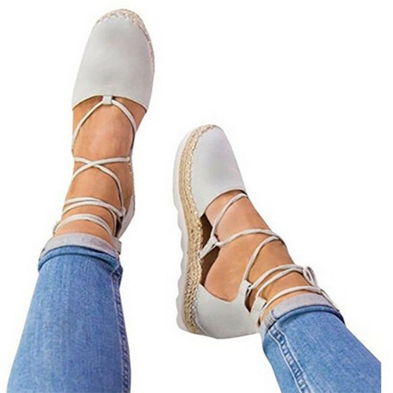 Strappy Espadrilles For Kvinner Pluss Størrelse Casual Ensfarget Sommerplattformsandaler