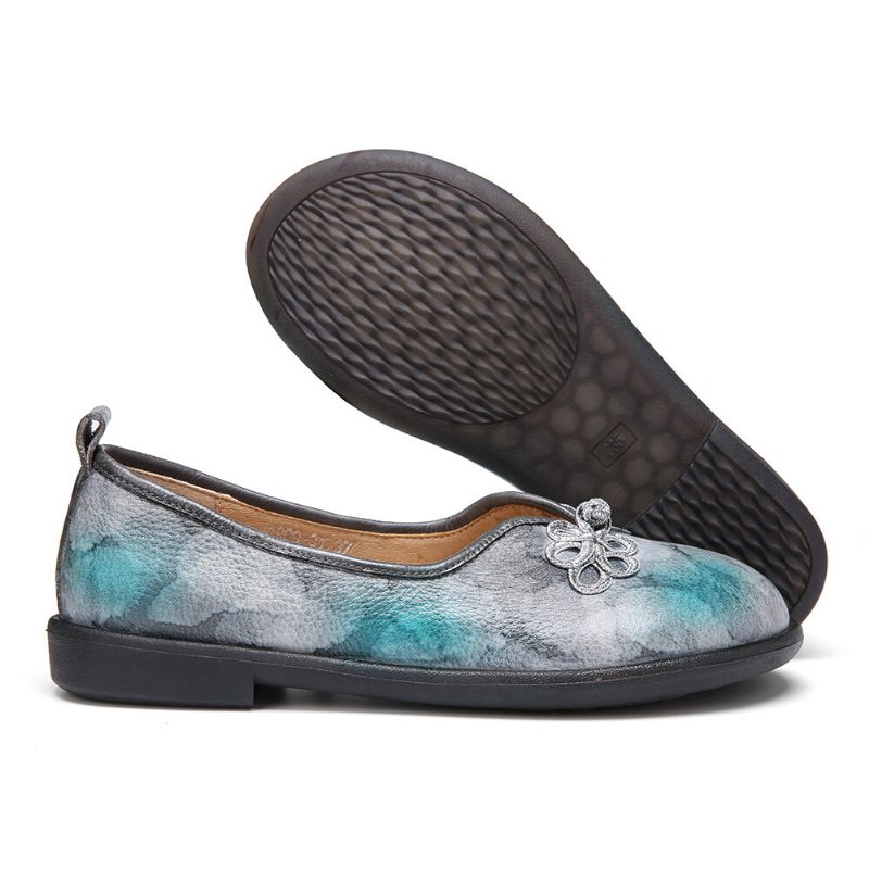 Tie-dyed Lær Kinesisk Knute-dekor Behagelig Myk Slip-on Flate Sko