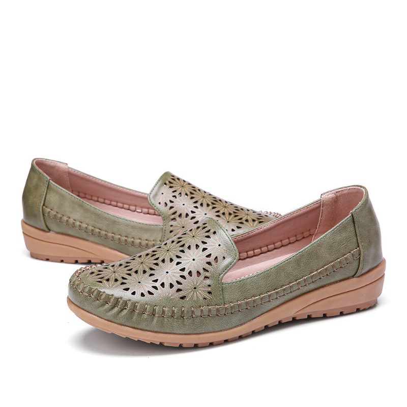 Women Floewrs Hollow Comfy Non Slip Casual Flate Loafers